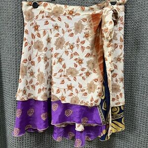 Darn Good Yarn Mini Sari Silk Wrap Skirt Size XL 14-20 reversible